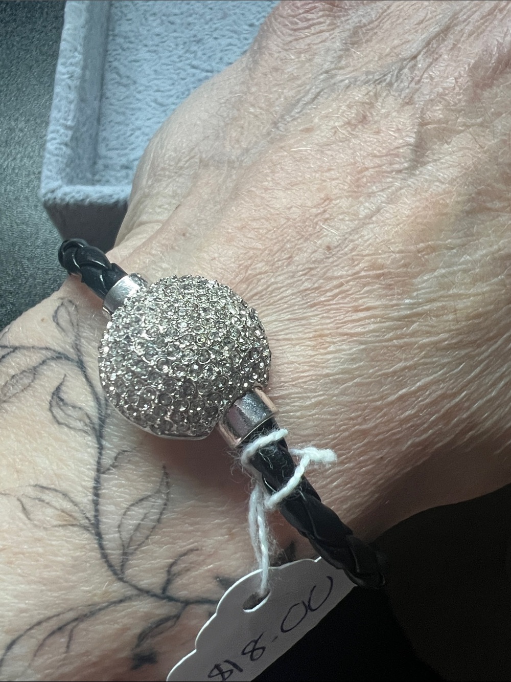 Sparkling Pavé Sphere Black Braided Leather Bracelet